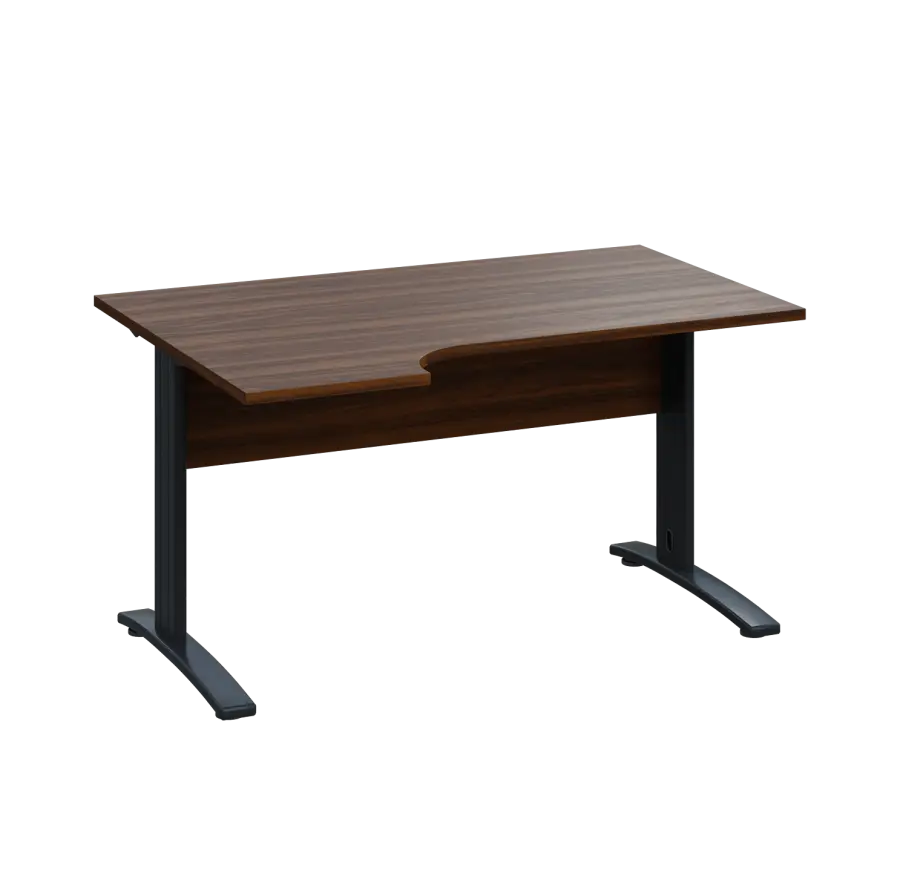 LKR 28 - 144 stůl kancelářský, rohový, levý, kovová podnož černá, deska 25 mm, široký 1400 mm, ořech královský