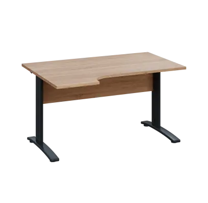 LKR 28 - 144 stůl kancelářský, rohový, levý, kovová podnož černá, deska 25 mm, široký 1400 mm, dub bardolino