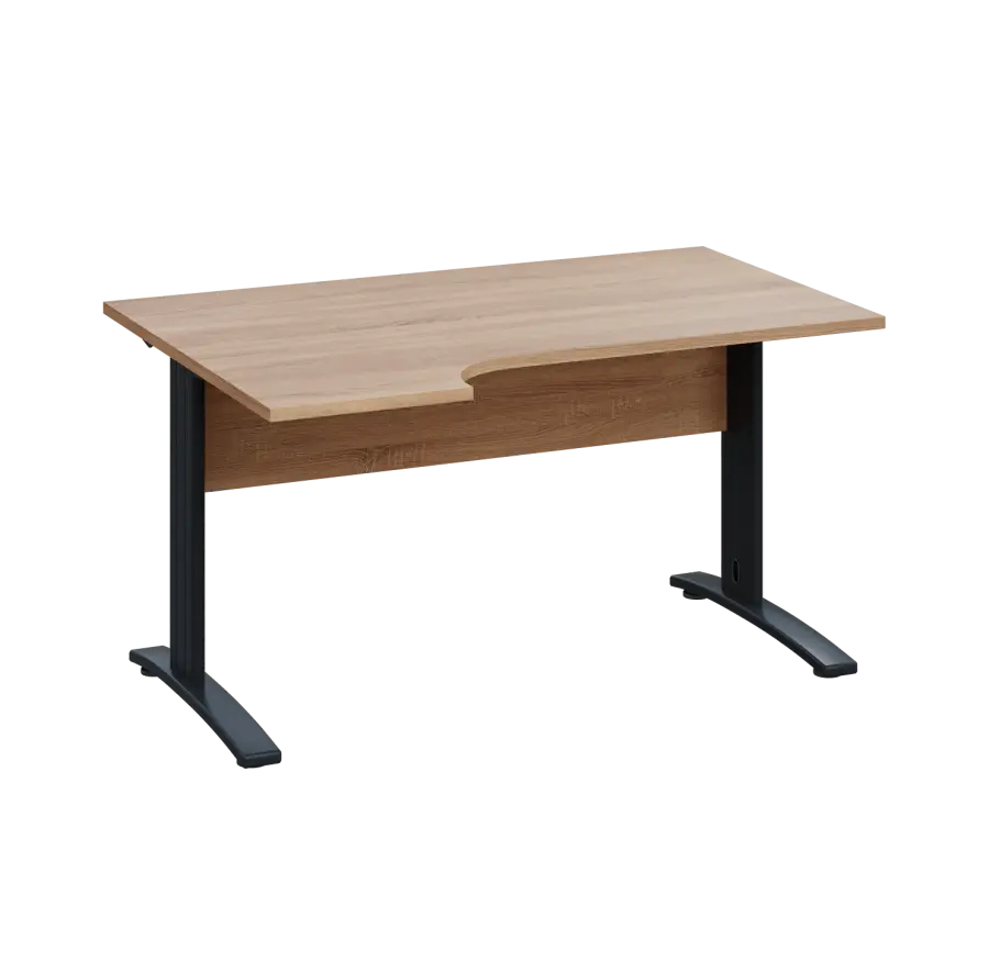 LKR 28 - 144 stůl kancelářský, rohový, levý, kovová podnož černá, deska 25 mm, široký 1400 mm, dub bardolino