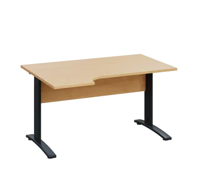 LKR 28 - 144 stůl kancelářský, rohový, levý, kovová podnož černá, deska 25 mm, široký 1400 mm, javor horský