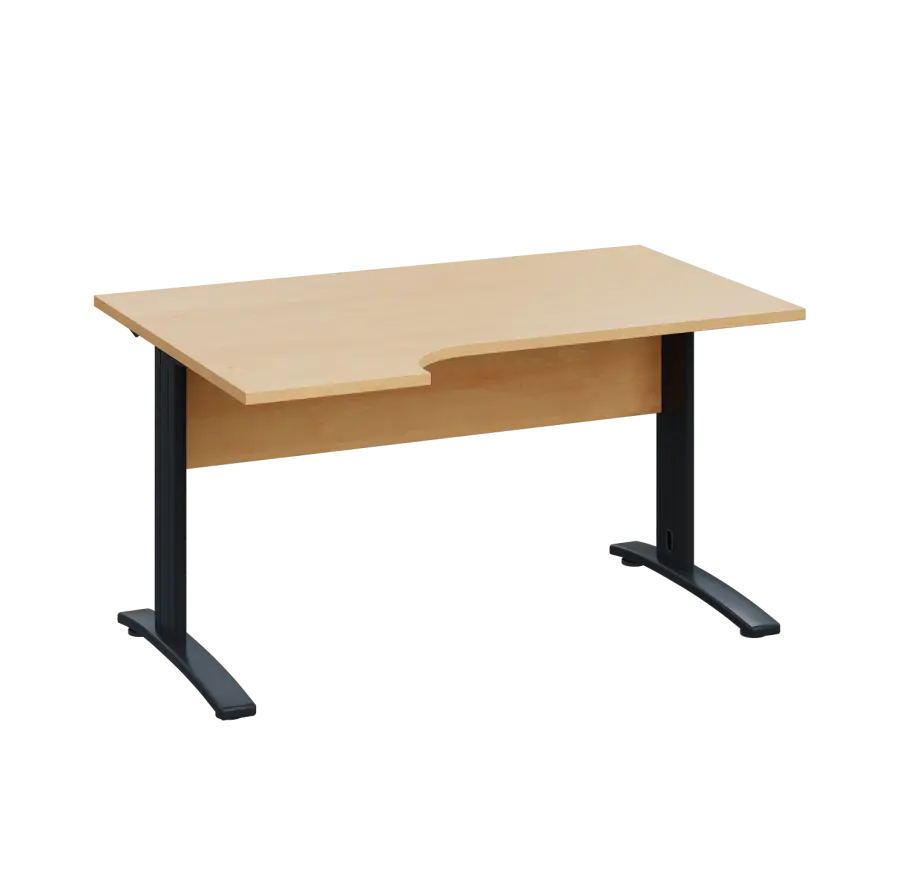 LKR 28 - 144 stůl kancelářský, rohový, levý, kovová podnož černá, deska 25 mm, široký 1400 mm, javor horský