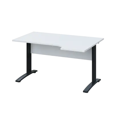 LKR 28 - 144 stůl kancelářský, rohový, pravý, kovová podnož černá, deska 25 mm, široký 1400 mm, bílá