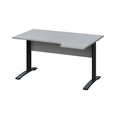LKR 28 - 144 stůl kancelářský, rohový, pravý, kovová podnož černá, deska 25 mm, široký 1400 mm, šedá