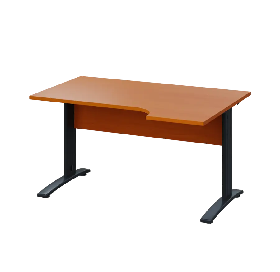 LKR 28 - 144 stůl kancelářský, rohový, pravý, kovová podnož černá, deska 25 mm, široký 1400 mm, třešeň šumavská