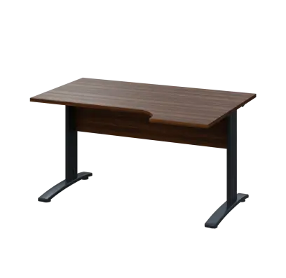 LKR 28 - 144 stůl kancelářský, rohový, pravý, kovová podnož černá, deska 25 mm, široký 1400 mm, ořech královský