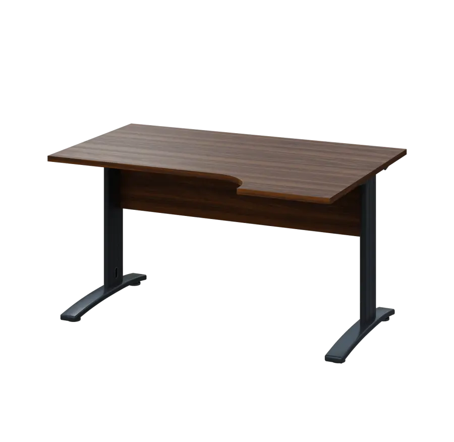 LKR 28 - 144 stůl kancelářský, rohový, pravý, kovová podnož černá, deska 25 mm, široký 1400 mm, ořech královský