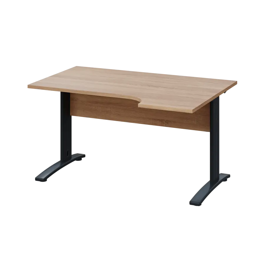 LKR 28 - 144 stůl kancelářský, rohový, pravý, kovová podnož černá, deska 25 mm, široký 1400 mm, dub bardolino