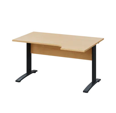 LKR 28 - 144 stůl kancelářský, rohový, pravý, kovová podnož černá, deska 25 mm, široký 1400 mm, javor horský