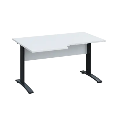 LKR 28 - 146 stůl kancelářský, rohový, levý, kovová podnož černá, deska 25 mm, široký 1400 mm, bílá