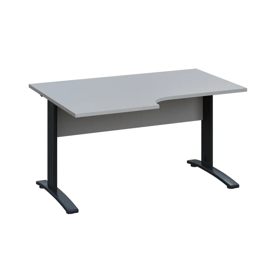 LKR 28 - 146 stůl kancelářský, rohový, levý, kovová podnož černá, deska 25 mm, široký 1400 mm, šedá