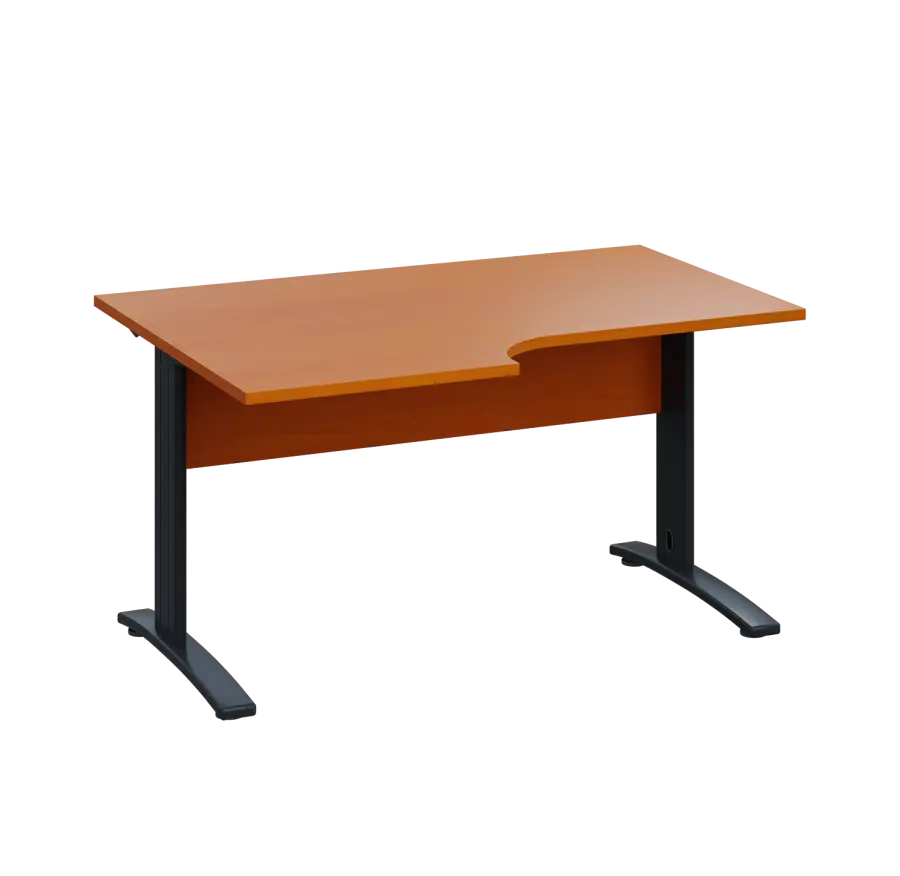 LKR 28 - 146 stůl kancelářský, rohový, levý, kovová podnož černá, deska 25 mm, široký 1400 mm, třešeň šumavská