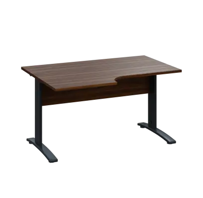 LKR 28 - 146 stůl kancelářský, rohový, levý, kovová podnož černá, deska 25 mm, široký 1400 mm, ořech královský