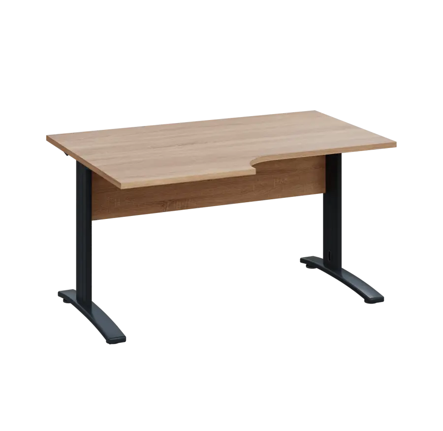 LKR 28 - 146 stůl kancelářský, rohový, levý, kovová podnož černá, deska 25 mm, široký 1400 mm, dub bardolino
