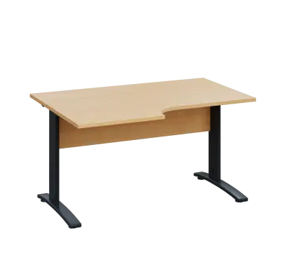 LKR 28 - 146 stůl kancelářský, rohový, levý, kovová podnož černá, deska 25 mm, široký 1400 mm, javor horský