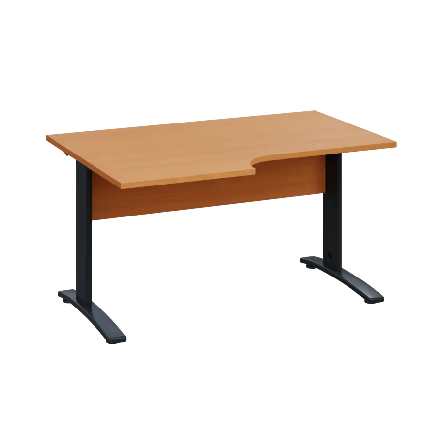 LKR 28 - 146 stůl kancelářský, rohový, levý, kovová podnož černá, deska 25 mm, široký 1400 mm, buk Royal