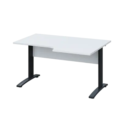 LKR 28 - 146 stůl kancelářský, rohový, pravý, kovová podnož černá, deska 25 mm, široký 1400 mm, bílá