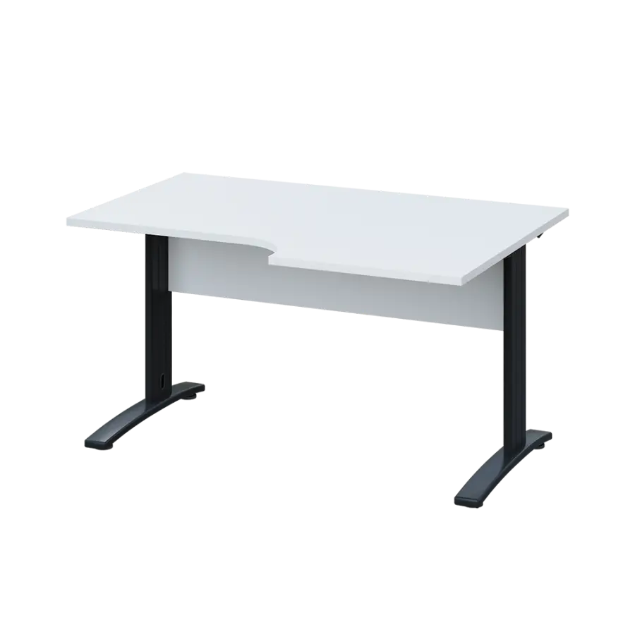 LKR 28 - 146 stůl kancelářský, rohový, pravý, kovová podnož černá, deska 25 mm, široký 1400 mm, bílá