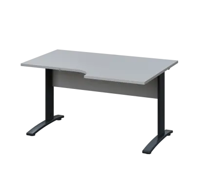 LKR 28 - 146 stůl kancelářský, rohový, pravý, kovová podnož černá, deska 25 mm, široký 1400 mm, šedá