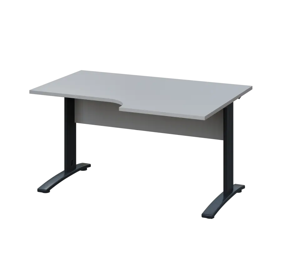 LKR 28 - 146 stůl kancelářský, rohový, pravý, kovová podnož černá, deska 25 mm, široký 1400 mm, šedá