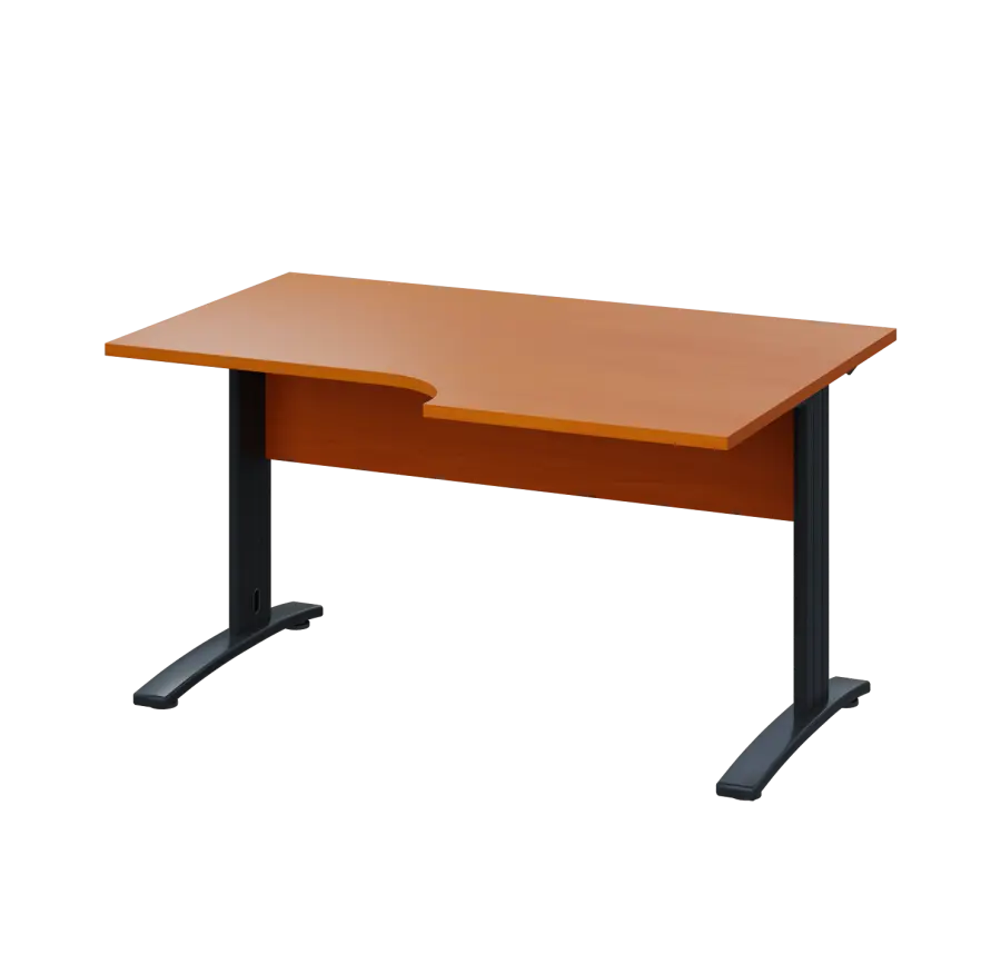 LKR 28 - 146 stůl kancelářský, rohový, pravý, kovová podnož černá, deska 25 mm, široký 1400 mm, třešeň šumavská