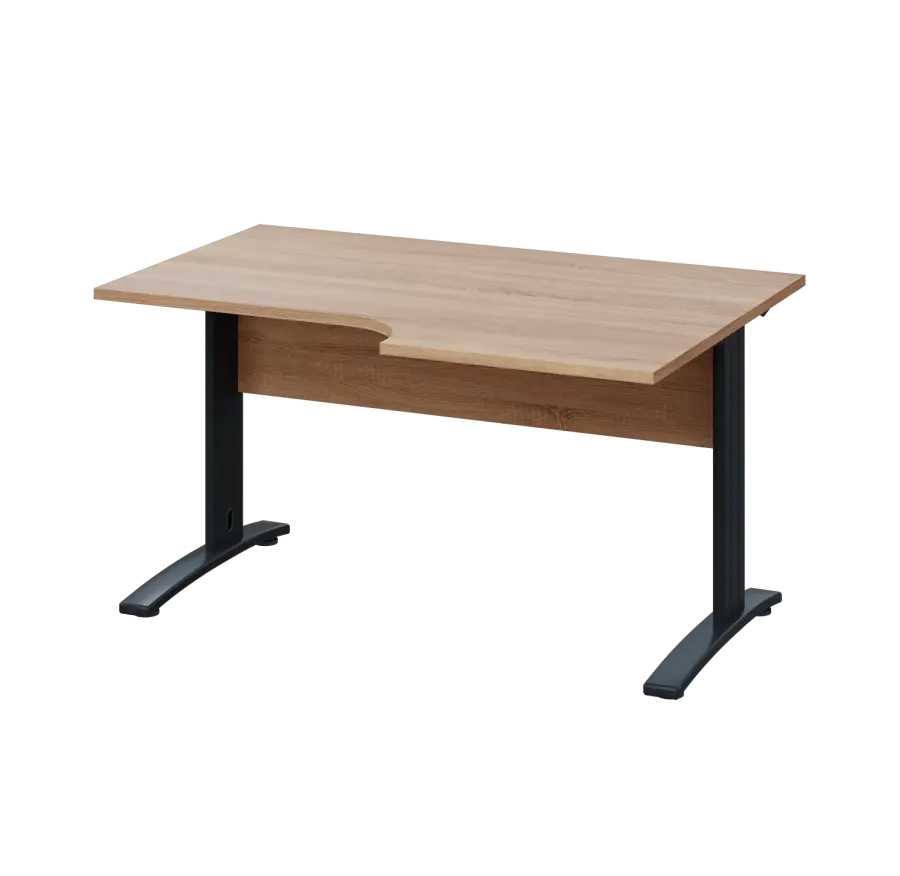 LKR 28 - 146 stůl kancelářský, rohový, pravý, kovová podnož černá, deska 25 mm, široký 1400 mm, dub bardolino