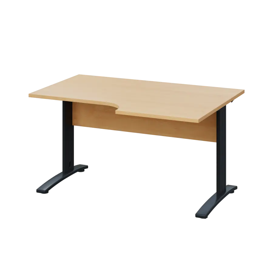 LKR 28 - 146 stůl kancelářský, rohový, pravý, kovová podnož černá, deska 25 mm, široký 1400 mm, javor horský