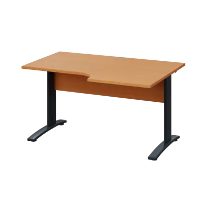 LKR 28 - 146 stůl kancelářský, rohový, pravý, kovová podnož černá, deska 25 mm, široký 1400 mm, buk Royal