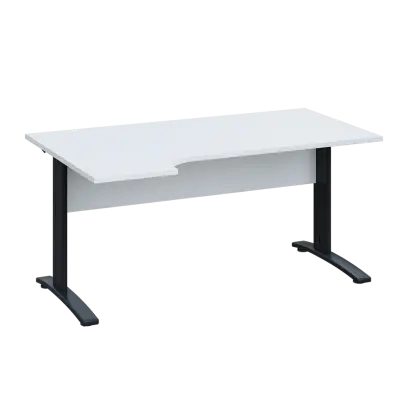 LKR 28 - 164 stůl kancelářský, rohový, levý, kovová podnož černá, deska 25 mm, široký 1600 mm, bílá