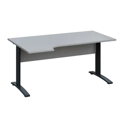 LKR 28 - 164 stůl kancelářský, rohový, levý, kovová podnož černá, deska 25 mm, široký 1600 mm, šedá