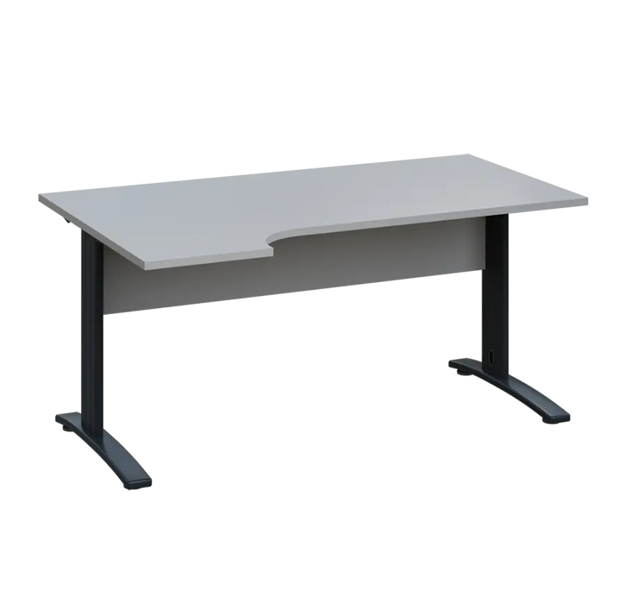LKR 28 - 164 stůl kancelářský, rohový, levý, kovová podnož černá, deska 25 mm, široký 1600 mm, šedá