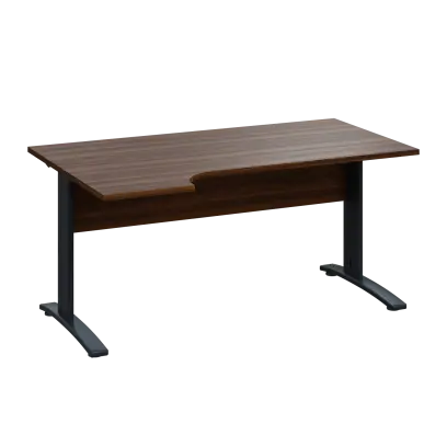 LKR 28 - 164 stůl kancelářský, rohový, levý, kovová podnož černá, deska 25 mm, široký 1600 mm, ořech královský