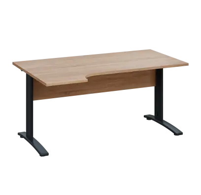 LKR 28 - 164 stůl kancelářský, rohový, levý, kovová podnož černá, deska 25 mm, široký 1600 mm, dub bardolino