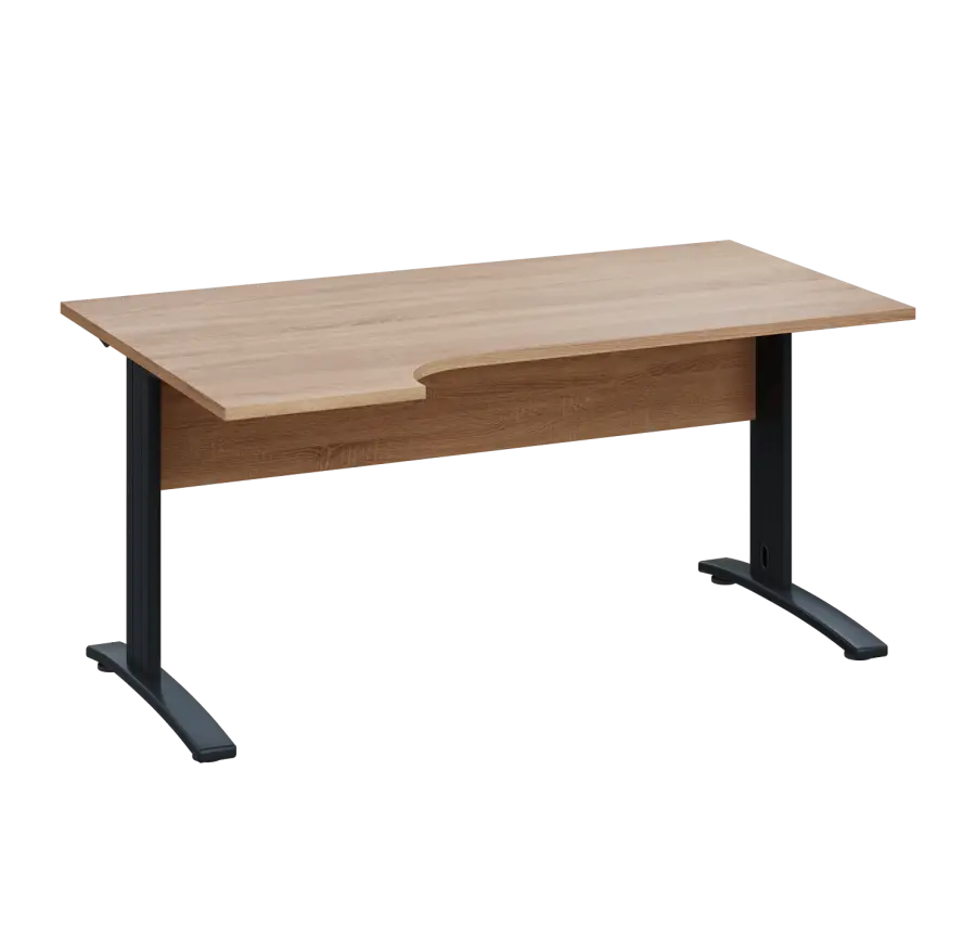 LKR 28 - 164 stůl kancelářský, rohový, levý, kovová podnož černá, deska 25 mm, široký 1600 mm, dub bardolino