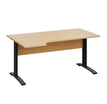 LKR 28 - 164 stůl kancelářský, rohový, levý, kovová podnož černá, deska 25 mm, široký 1600 mm, javor horský