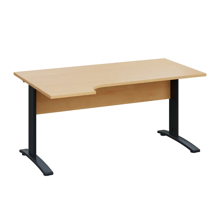 LKR 28 - 164 stůl kancelářský, rohový, levý, kovová podnož černá, deska 25 mm, široký 1600 mm, javor horský
