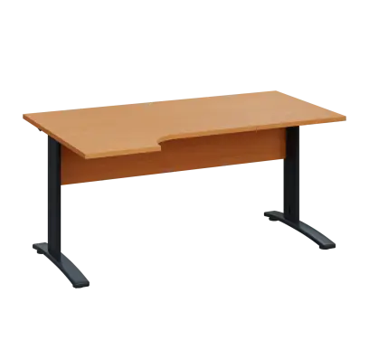 LKR 28 - 164 stůl kancelářský, rohový, levý, kovová podnož černá, deska 25 mm, široký 1600 mm, buk Royal