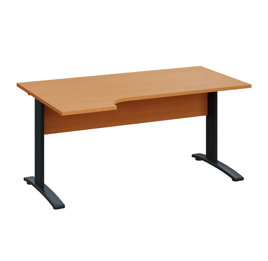 LKR 28 - 164 stůl kancelářský, rohový, levý, kovová podnož černá, deska 25 mm, široký 1600 mm, buk Royal