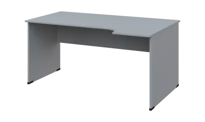 TR 8 - 164 stůl kancelářský, rohový, pravý, dřevěná podnož, deska 18 mm, široký 1600 mm, šedá