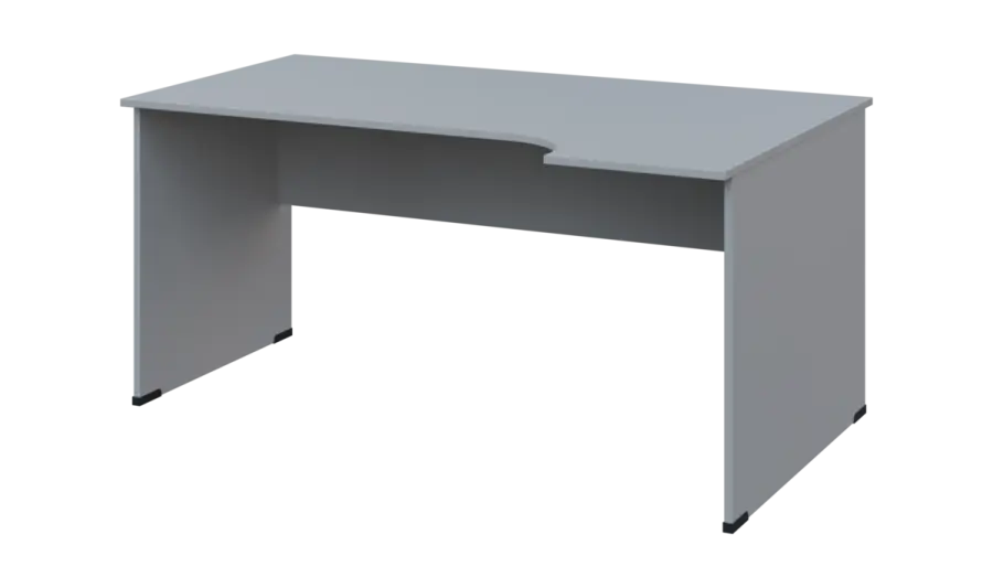 TR 8 - 164 stůl kancelářský, rohový, pravý, dřevěná podnož, deska 18 mm, široký 1600 mm, šedá