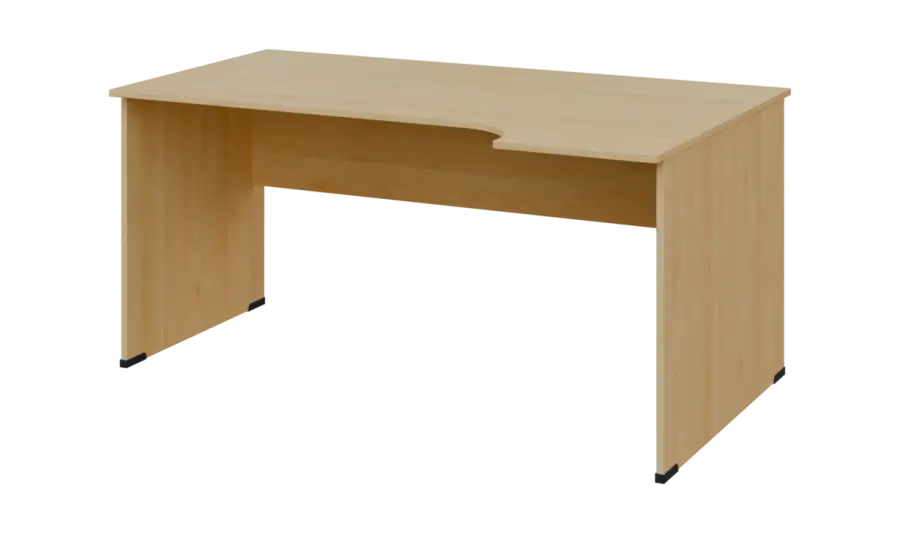 TR 8 - 164 stůl kancelářský, rohový, pravý, dřevěná podnož, deska 18 mm, široký 1600 mm, javor horský