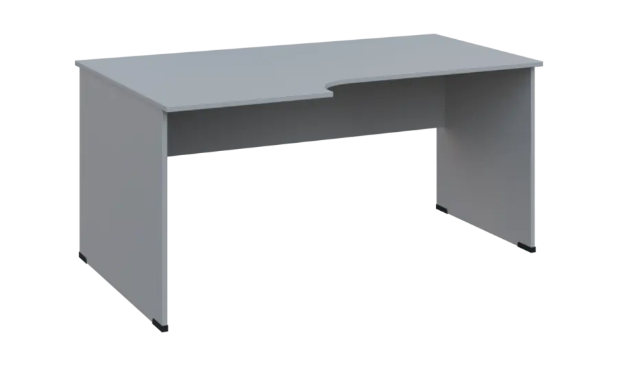 TR 8 - 166 stůl kancelářský, rohový, levý, dřevěná podnož, deska 18 mm, široký 1600 mm, šedá