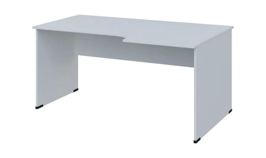 TR 8 - 166 stůl kancelářský, rohový, pravý, dřevěná podnož, deska 18 mm, široký 1600 mm, bílá