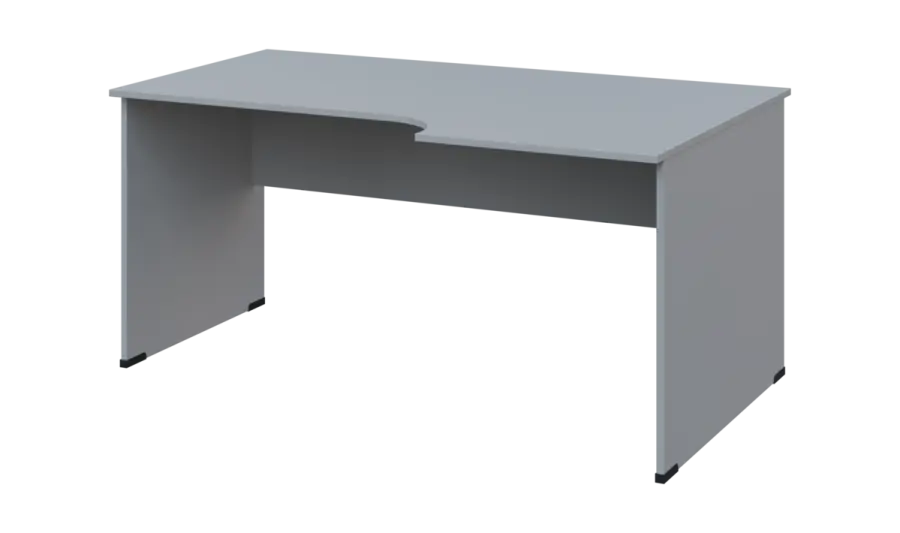 TR 8 - 166 stůl kancelářský, rohový, pravý, dřevěná podnož, deska 18 mm, široký 1600 mm, šedá