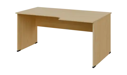 TR 8 - 166 stůl kancelářský, rohový, pravý, dřevěná podnož, deska 18 mm, široký 1600 mm, javor horský