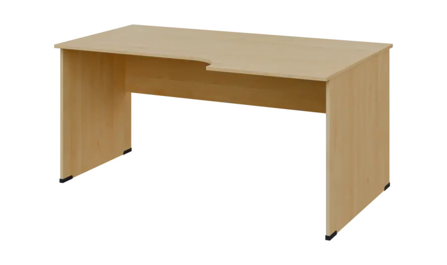 TR 8 - 166 stůl kancelářský, rohový, pravý, dřevěná podnož, deska 18 mm, široký 1600 mm, javor horský
