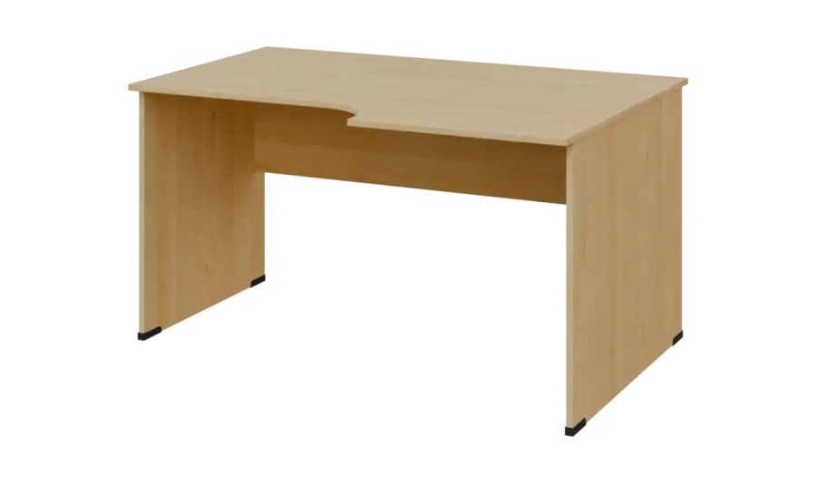 TR 8 - 146 stůl kancelářský, rohový, pravý, dřevěná podnož, deska 18 mm, široký 1400 mm, javor horský