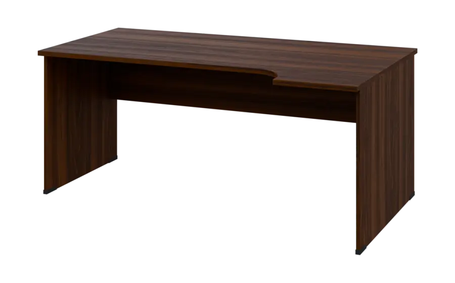 ORL 28 - 184 stůl kancelářský, rohový, pravý, dřevěná podnož, deska 25 mm, široký 1800 mm, ořech královský