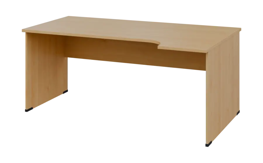 ORL 28 - 184 stůl kancelářský, rohový, pravý, dřevěná podnož, deska 25 mm, široký 1800 mm, javor horský