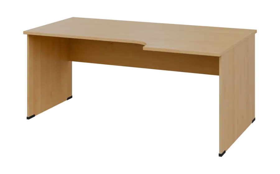 ORL 28 - 186 stůl kancelářský, rohový, pravý, dřevěná podnož, deska 25 mm, široký 1800 mm, javor horský