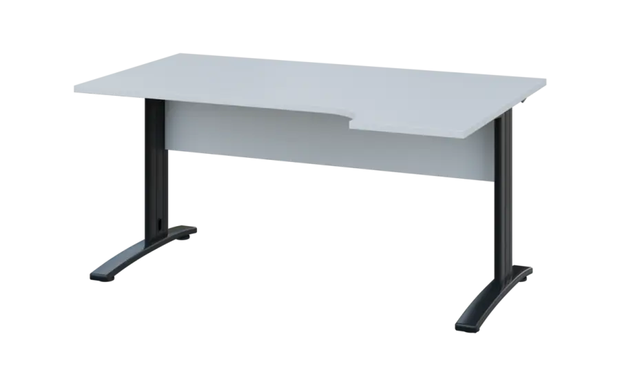 ORK 28 - 164 stůl kancelářský, rohový, pravý, kovová podnož černá, deska 25 mm, široký 1600 mm, bílá